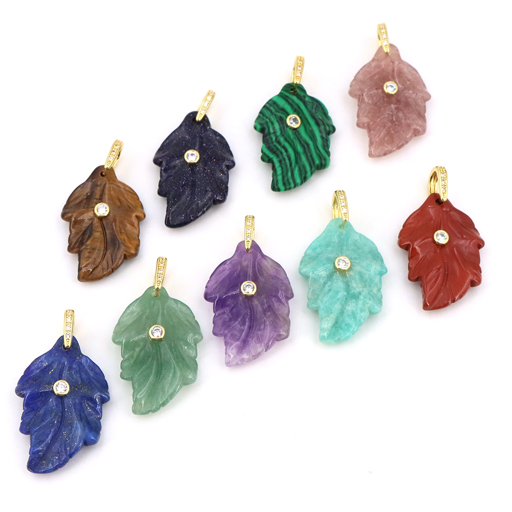 Trendy Leaf Natural Gemstone C - Crystal Pendant Necklace Natural Stone 评论和价格