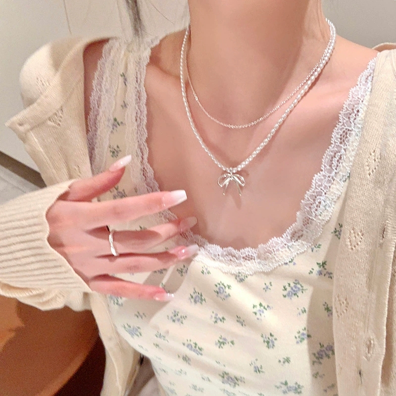 Fashion Vintage Bowknot Pendan - Pearl Choker Necklace Vintage 评论和价格