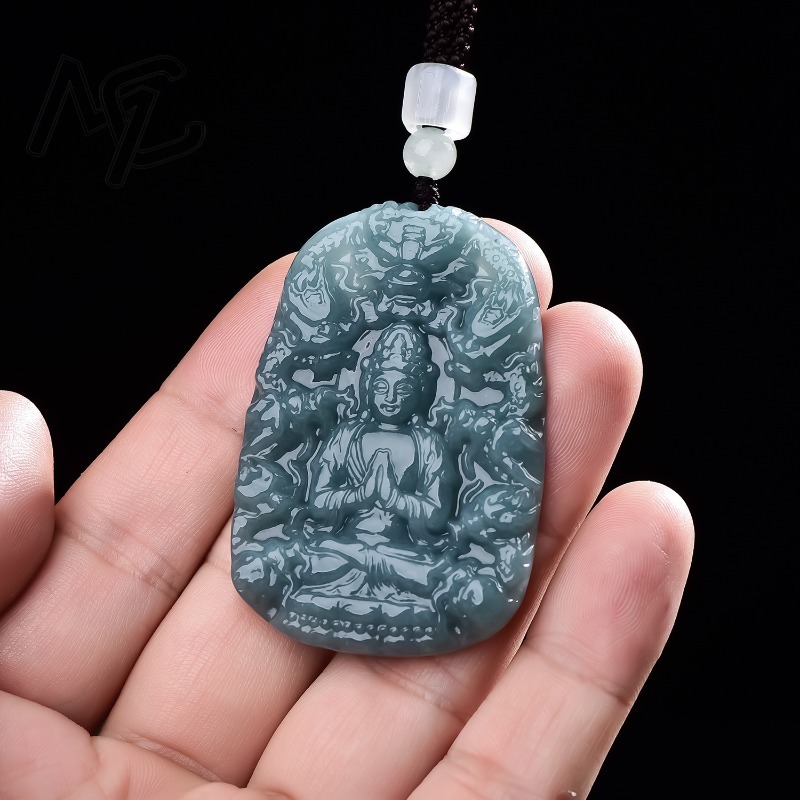Real Natural Emerald Jade Blue - Necklaces 评论和价格