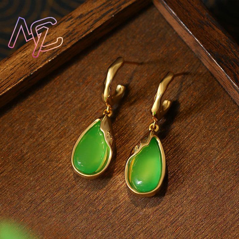 Green Real Jade Water Drop Ear - Earrings 评论和价格