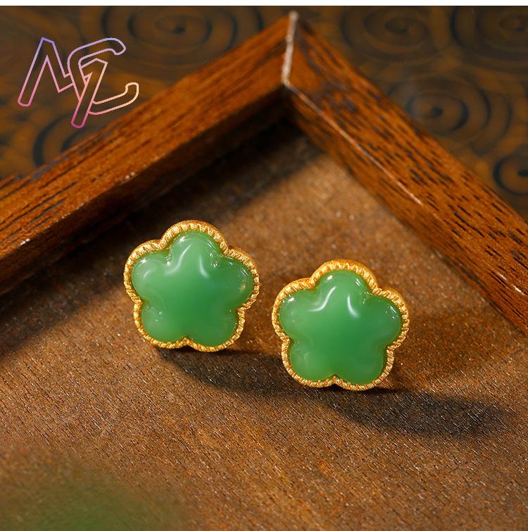 Green Natural Jade Clover Earr - Earrings 评论和价格