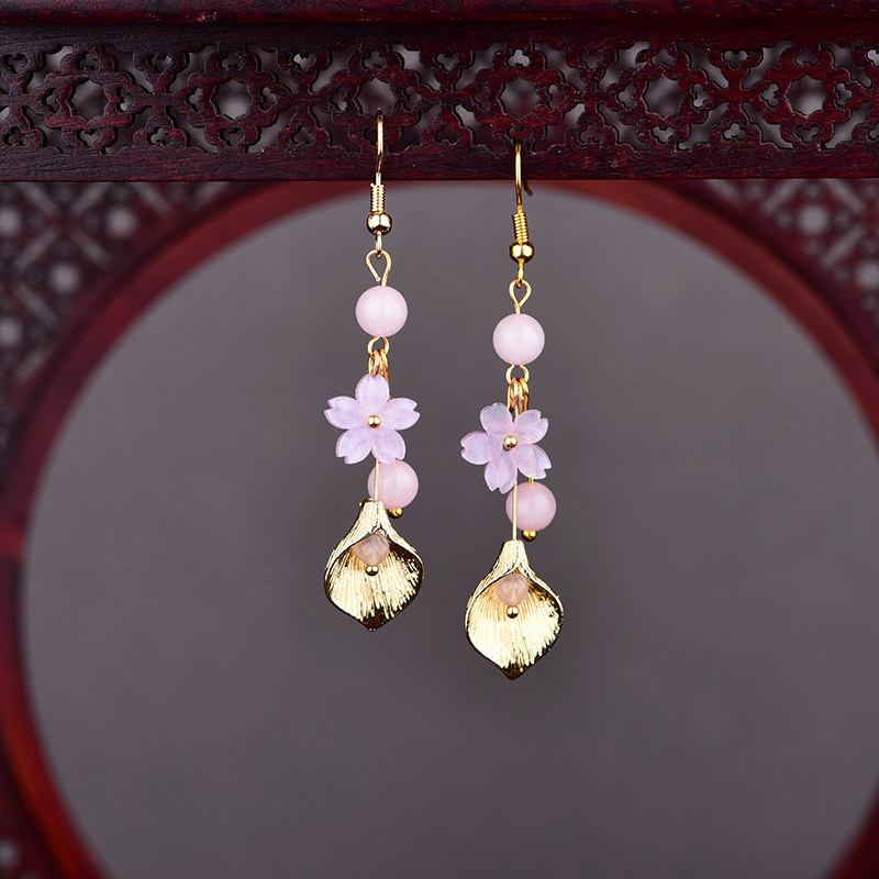 Pink Natural Jade Flower Earri - Earrings 评论和价格