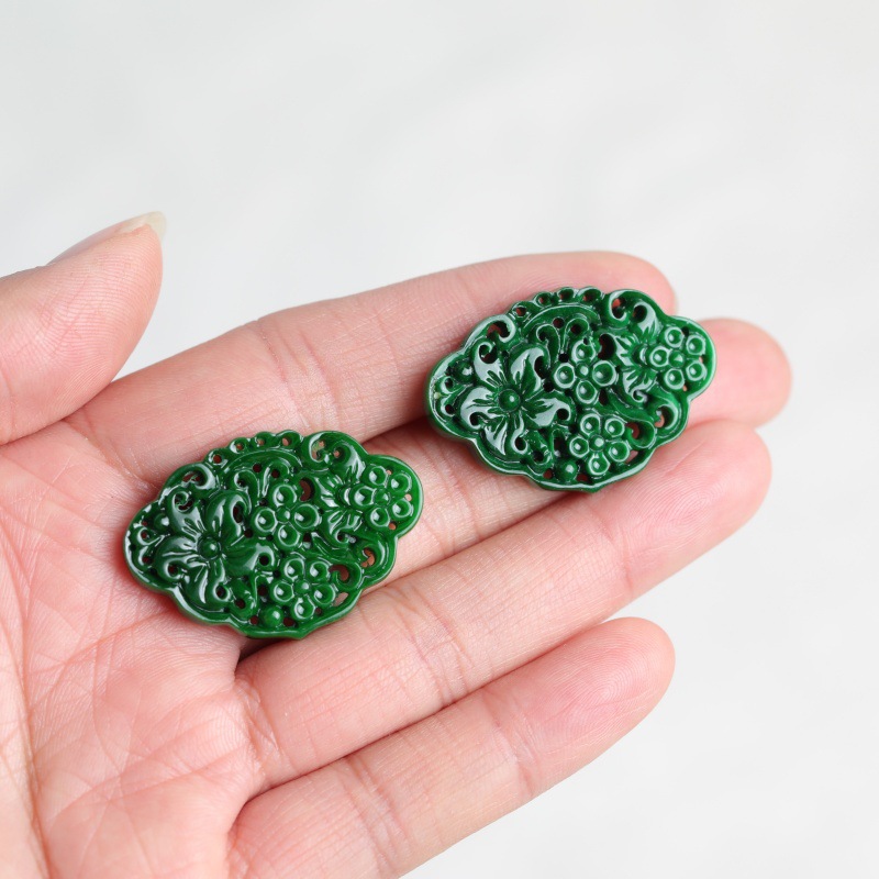 2pc Natural Jade Dry Cyan Doub - Earrings 评论和价格
