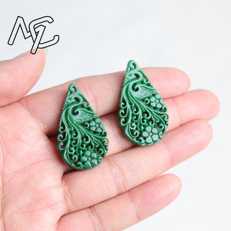 2pc Natural Jade Dry Cyan Doub - Earrings 评论和价格