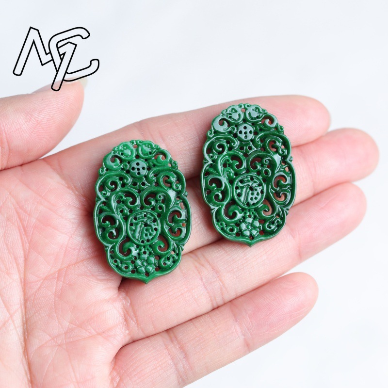 2pc Natural Jade Dry Cyan Doub - Earrings 评论和价格