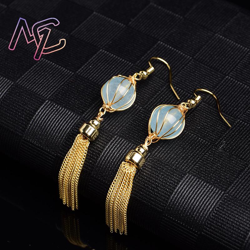 Blue Natural Jade Bead Earring - Earrings 评论和价格