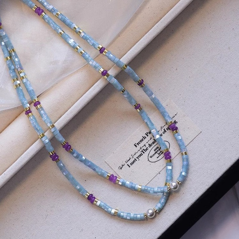 Minar Unusual Blue Natural Sto - Pearl Choker Necklace Vintage 评论和价格